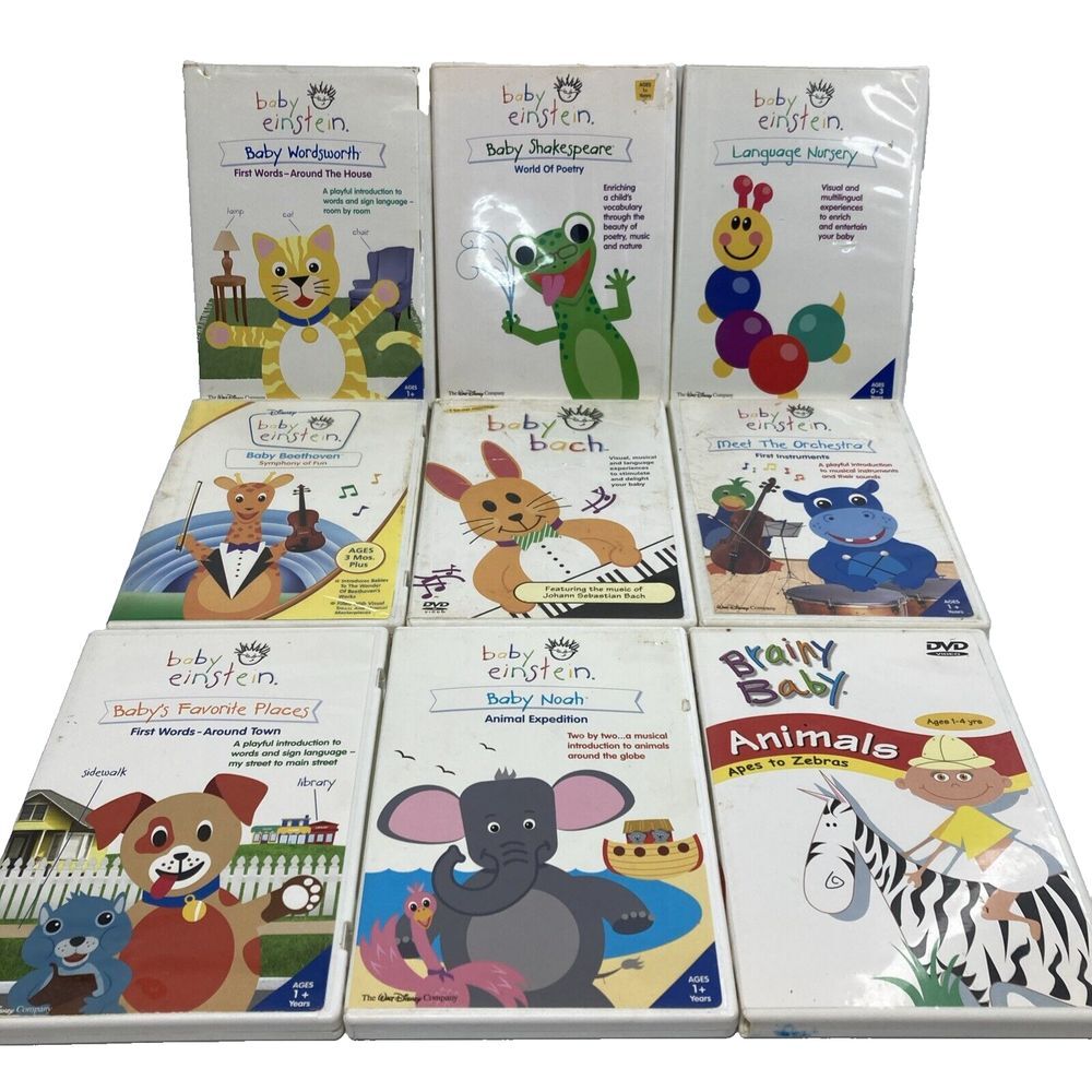 9 DVD Lot Baby Einstein Bach Beethoven Orchestra Language Animals Shakespeare‎